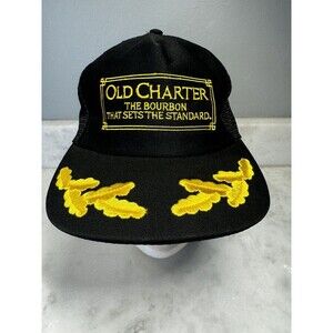 Vintage Old Charter Bourbon Whiskey Snap Back Mesh Trucker Hat Black